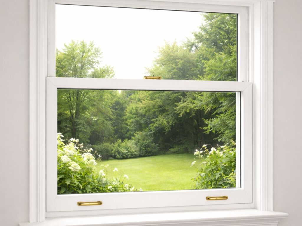 uPVC, aluminium or timber: which windows should I choose? White sash window overlooking a garden